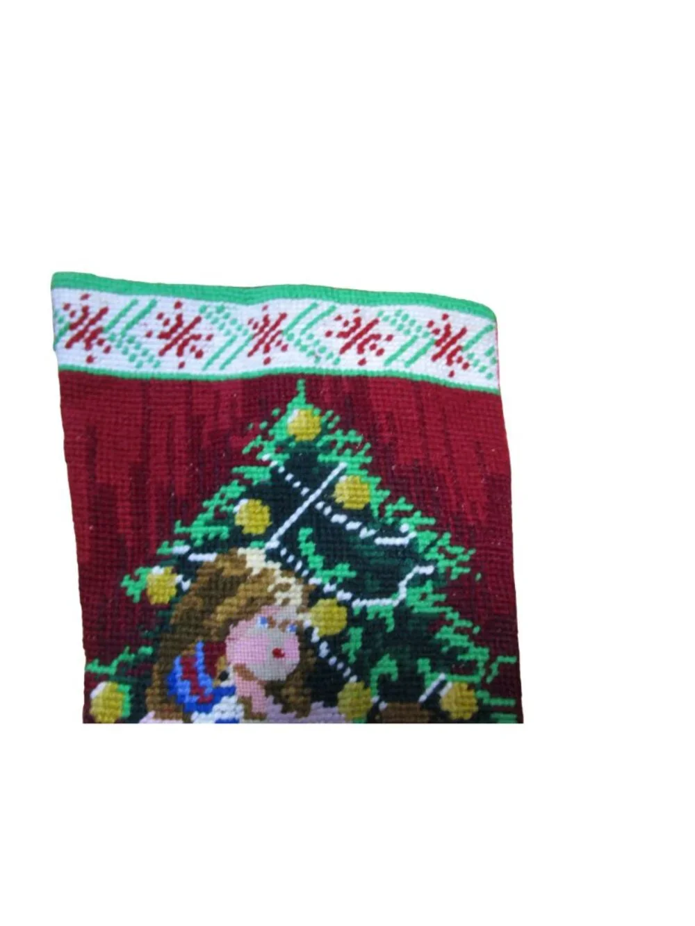 Vintage Christmas Needlepoint Stocking Victorian Children Toys  Red Back